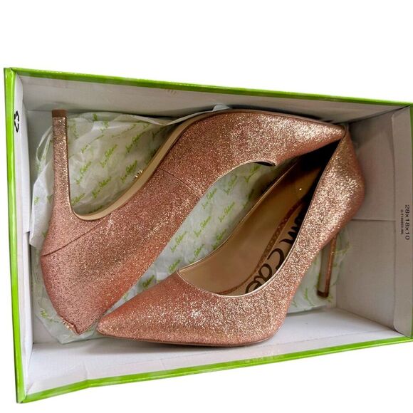Sam Edelman Rose Gold Glittery Hazel Pumps Pointed Toe Stiletto Heels Size 7 - Picture 5 of 11